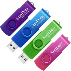 SunData 16 GB USB zibatmiņas diskdziņš 4 gabali USB 2.0 Flash Drive Rotate Metal (4 jauktas krāsas: zila, zaļa, violeta, rozā)