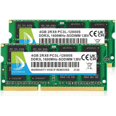 8GB (2x4GB) DDR3 RAM 1600MHz PC3L-12800S SODIMM DDR3/DDR3L 1.35V/1.5V Non-ECC 204 pin atmiņas moduļa jaunināšanas komplekts portatīvo datoru atmiņas komplekts, zaļš