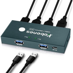 USB-переключатель USB 3.0 Switcher 2 в 4 Out USB Switch для 2 частей ПК 4 USB для клавиатуры, мыши, USB-флешки, жесткие диски и т.д., с 2 USB-кабелями, 1 Micro USB кабель, по