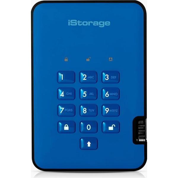 iStorage diskAshur2 HDD 2TB Blau - Sichere tragbare Festplatte - Passwortgeschützt - Staub- und wasserdicht - Hardware-Verschlüsselung