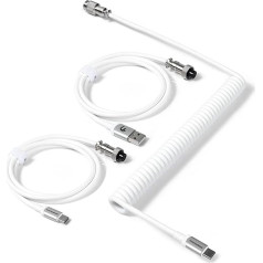 MAMBASNAKE C04 USB-C Coiled Mechanical Keyboard Cable, Custom 2 in 1 Aviator Cable - USB A to Type C and Type C to Type C Cable, Double Sleeved Spring Charging Cable with 5-Pin Aviator Plug - White