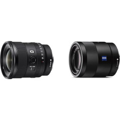 Sony SEL-20F18G Pilna formāta objektīvs (FE 20 mm F1.8, īpaši platleņķa, gaišs), melns un SEL-55F18Z Zeiss standarta objektīvs