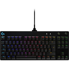 Logitech G PRO TKL mehāniskā spēļu tastatūra, GX-Blue Clicky slēdži, LIGHTSYNC RGB dizains bez ciparu tastatūras e-sporta spēlēm, noņemams micro USB kabelis, UK QWERTY izkārtojums, melns