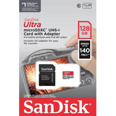 SanDisk 128GB Ultra microSDXC 140MB/s+SD адаптер