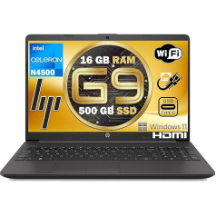 HP 2024 G9 piezīmjdatora modelis Intel n 4500 16GB RAM SSD Pci Nvme 500GB displejs 15,6 collu Anti-Glare 3 USB HDMI LAN Wi-Fi Wi-Fi Win 11 Pro, N4500 Open Office