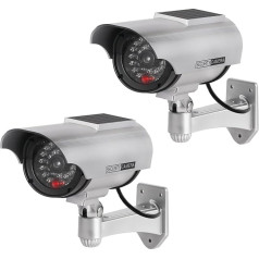 ERWEY Pack of 2 Solar Dummy Camera Fake Surveillance Camera CCTV ar mirgojošu LED gaismu drošības kamera, sudraba krāsā