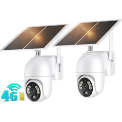 kebruma 4G LTE 【Pack of 2】Outdoor Solar Surveillance Camera with SIM Card, 2K āra novērošanas kamera ar saules paneli, bezvadu bez WLAN akumulatora, PIR detektors, divvirzienu audio, krāsu/IR nakts redzamība IP66