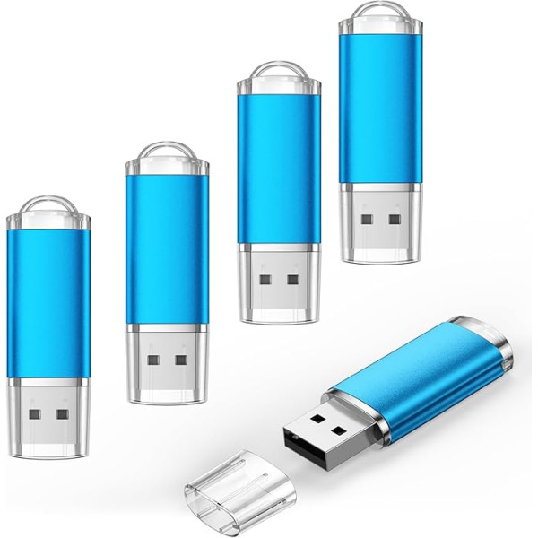 Datarm 32 GB USB zibatmiņas diskdziņš, 5 USB atmiņas kartes - portatīvā atmiņas karte 32 GB metāla datu glabāšanas zibatmiņas diskdziņš zils, maza USB 2.0 atmiņas karte, 5 gabaliņi Pendrive