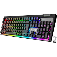 Empire Gaming - Clavier Gaming RF-K308 Sans Fil AZERTY (Layout Français) - Wireless Keyboard 2.4 GHz RGB - PC PS4 PS5 Xbox One/Series - Molette de Volume - 12 Touches Multimédia