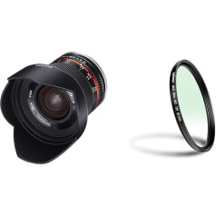 Samyang 12 mm F2.0 platleņķa objektīvs ar fiksētu fokusa attālumu un manuālo fokusu foto objektīvs un Walimex Pro UV filtrs Slim MC 67 mm - aizsardzība pret UV stariem un piesārņojumu