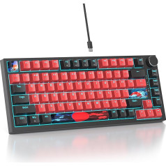 SOLIDEE vadu 75% mehāniskā spēļu tastatūra, karsti nomaināma mehāniskā tastatūra ar blīvējuma konstrukciju, RGB fona apgaismojums, 82 taustiņi, kompakta TKL tastatūra ar rotācijas pogu (82 melni sarkana)