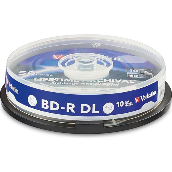 Verbatim 1x10 M-Disc BD-R BluRay 50GB 6X Speed Cake Box Drukājams