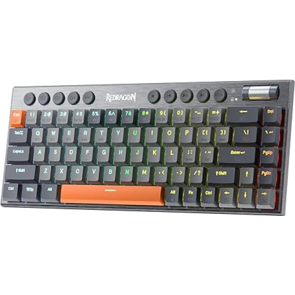 Redragon K609 65% bezvadu mehāniskā RGB tastatūra, BT/2,4Ghz/vadu trīs režīmu ultra-smalka zema profila spēļu tastatūra, iebūvēti makro taustiņi, specializēta multivides vadība un lineārs sarkans slēdzis