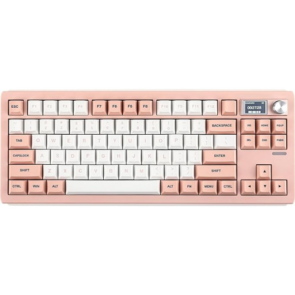 EPOMAKER Shadow-S mehāniskā tastatūra 1.14 ekrāna programmējama bezvadu tastatūra Bluetooth/2.4GHz/USB-C, 4000mAh, VIA, Thocky Keyboard Gaming priekš Win/Mac. (balta, rozā, Mulan slēdzis)