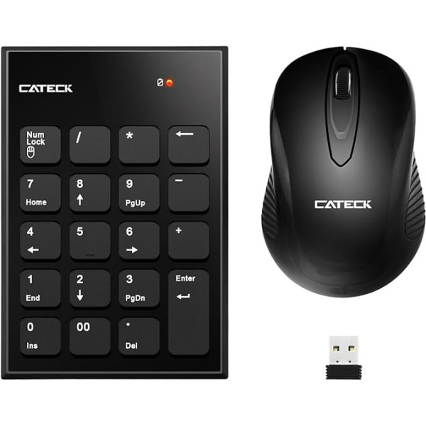 CATECK ciparu tastatūras un peles kombinācija, 2.4G bezvadu mini USB ciparu tastatūras un peles kombinācija ar USB uztvērēju klēpjdatoram, galddatoram un piezīmjdatoram. Nepieciešams tikai viens USB uztvērējs.