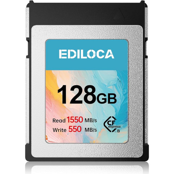 Ediloca EF5 128GB CFexpress B tipa atmiņas karte (1550MB/s nolasīšanai, 550MB/s ierakstīšanai), 8K RAW CF karte, saderīga ar DSLR/XQD kameru, atmiņas karte profesionāliem fotogrāfiem un videogrāfiem