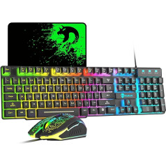 Vadu spēļu tastatūras un peles komplekts 12 RGB apgaismojuma režīmi 104 taustiņi Pilns Anti-Ghosting apgaismojums Tastatūra 2400 DPI 6 pogas USB optiskā spēļu pele Saderīga ar peles paliktni melna krāsa