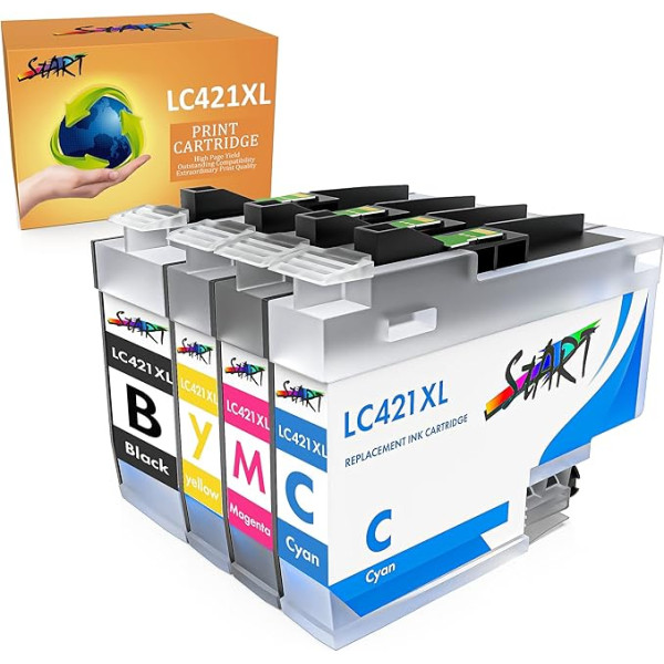 START Multipack 4x LC421XL saderīgs ar Brother LC-421 XL (1x melns, 1x ciāns, 1x dzeltens, 1x dzeltens) priekš Brother DCP-J1050DW, DCP-J1140DW, MFC-J1010DW