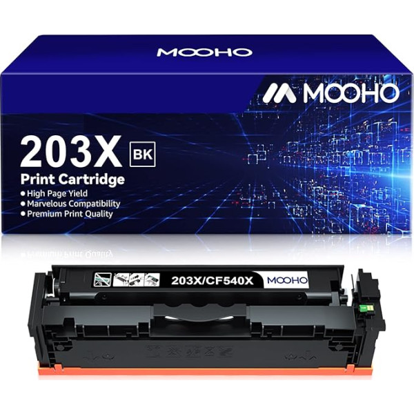 MOOHO 203X toneris, kas saderīgs ar HP 203X 203A CF540X CF540A, toneris priekš HP Color Laserjet Pro MFP M281fdw M281fdn M281cdw M280nw M254nw M254dw M254dn M281 M280 M254 (melns, melns, 1 iepakojums)