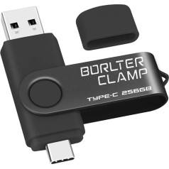 C tipa USB zibatmiņas karte 256 GB, BorlterClamp 2 in 1 OTG atmiņas karte USB 3.0 ar dubultu USB C pieslēgvietu Android viedtālrunim Samsung S10/S9/S8, Huawei, planšetdatoriem un datoriem (melna)