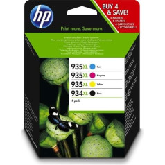 HP 934XL/935XL Oriģinālā tintes kasetne Cyan Magenta Yellow Black 1000/825 Pages (Black/White/Colour) (Pack of 4) Jūs saņemsiet 1 iepakojumu ar 4 daļām.