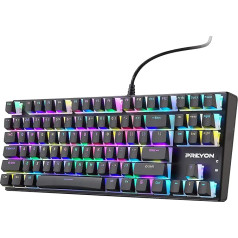 PREYON Blue Blitz Claw Gaming Keyboard - Izgaismota vadu mehāniskā tastatūra - Gateron Blue Keyboard Switch - Pilnīgs Anti-Ghosting - daļēji caurspīdīgi taustiņi