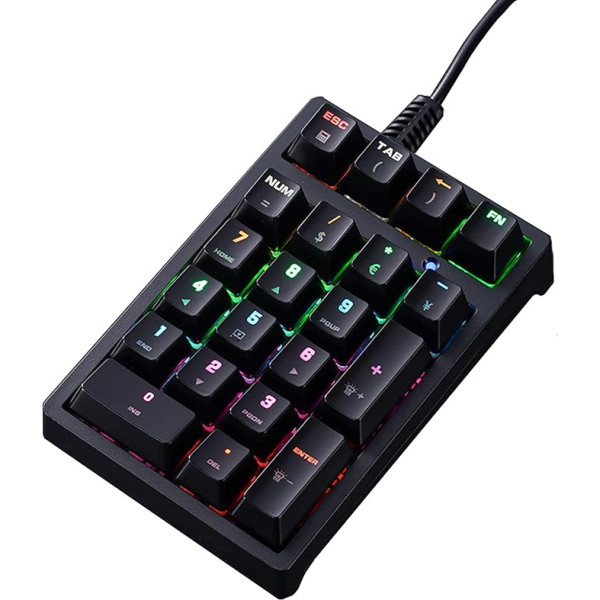 HMHAMA Mehāniskā ciparu tastatūra, USB mini vadu tastatūra, 21 taustiņš, zils slēdzis, Numpad, fona apgaismojums, paplašināts izkārtojums