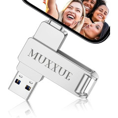 3-in-1 USB Stick iPhone 32 GB, MUXXUE iPhone Memory Stick, Metal USB Stick for iPhone, i Pad, OTG Android Mobile Phone, PC with iOS, USB 3.0, Type C, Photos/Videos Copied with One Click