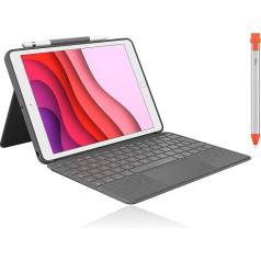 Logitech Combo Touch для iPad A2200, A2197, A2198 и A2270, A2428, A2429, A2430 - черный + цифровое перо Logitech Crayon - серый/оранжевый + беспроводная мышь Logitech M350 Pebble - графитовый/