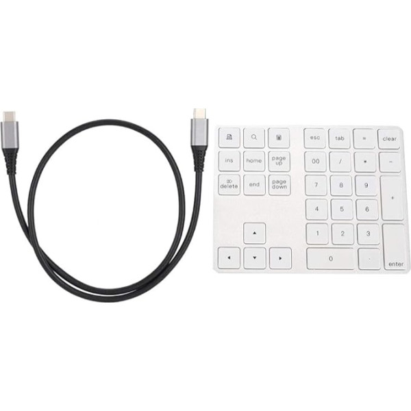 Garsent bezvadu ciparu tastatūra, portatīva 34 taustiņu tastatūra ar HUB C tipa USB 3.0 Windows, Android (sudraba krāsā)