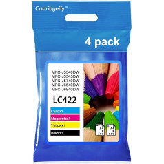 Cartridgeify LC422 kasetės, suderinamos su Brother LC-422 LC-422VAL LC-422XL spausdintuvo kasetėmis, skirtomis Brother MFC-J5340DW MFC-J5345DW MFC-J5740DW MFC-J6540DW MFC-J6940DW