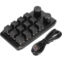 12 mehāniskās tastatūras taustiņi, 2 taustiņu tastatūra, makro tastatūra pielāgotai programmēšanai, mehāniskā tastatūra ar sarkanu slēdzi (vadu USB)