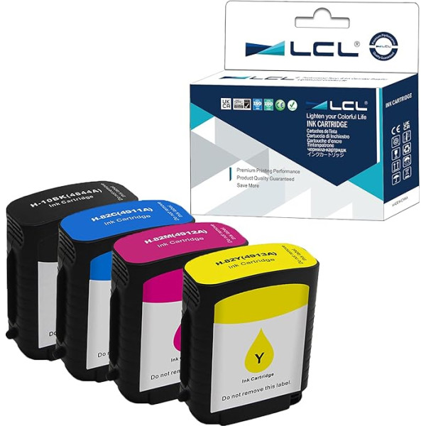 LCL profesionalios versijos suderinama rašalo kasetė 10 82 C4844A C4911A C4912A C4913A, skirta HP Designjet 100 100plus 500 500ps (4 vnt., juoda, žydra, purpurinė, geltona)