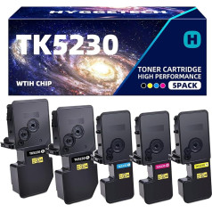 Hyggetech TK5230 TK-5230 Tonerio kasetės suderinamos su Kyocera TK5230 TK-5230K TK-5230K TK-5230C TK-5230Y TK-5230M, skirtos Kyocera Ecosys M5521cdw P5021cdn P5021cdw (2 Juoda, žydra, geltona, purpurinė 5.5