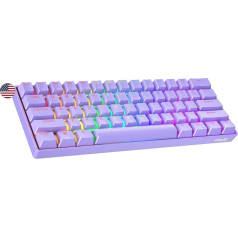 Geeky GK61 SE 60% mehāniskā spēļu tastatūra, 61 taustiņš, daudzkrāsains RGB LED fona apgaismojums PC/Mac spēlētājiem, ANSI ASV amerikāņu izkārtojums (lavandu, mehāniska, zila)