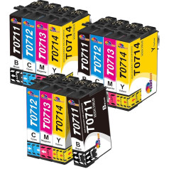 Clorisun T0715 Multipack printeru kasetnes saderīgas ar Epson T0715 T0711 T0712 T0713 T0714 priekš Stylus SX200 SX215 SX218 SX400 SX415 SX510W SX515W DX4450 DX5050 DX6 0000 DX8450 sx100 sx110