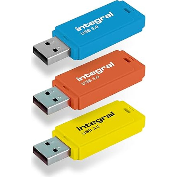 Integral Neon USB 3.0 64 GB zibatmiņas diskdziņš 3 gab. iepakojumā (zils/dzeltens/oranžs)