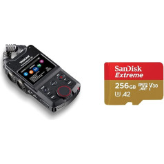 Tascam Portacapture X6 - augstas izšķirtspējas portatīvais daudztreku ierakstītājs un SanDisk Extreme microSDXC UHS-I atmiņas karte 256 GB + adapteris