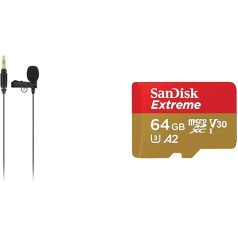 RØDE Lavalier GO profesionāls lavalier mikrofons apraides vajadzībām un SanDisk Extreme microSDXC UHS-I atmiņas karte 64GB + adapteris