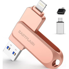 EASYFLASH USB-Stick 256 GB für iPhone, MFI Certified Lightning externer Speicher, 256 GB, USB-Stick, USB-Stick, Pendrive, 4 in 1, für iPhone, iPad, iOS, MacBook, Android, PC(Pink)