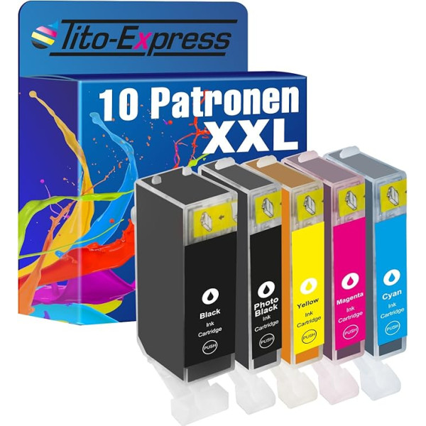 10 Platinum sērijas printeru kasetnes XL ar mikroshēmu priekš Canon PGI - 525BK CLI - 526BK CLI - 526C CLI- 526 m CLI - 526Y, e. G. Canon Pixma IP 4850 / Canon Pixma IX 6550 / Canon Pixma MG 5250 / Canon Pixma MG 6150 / Canon Pixma MG 8150, 6250 Canon 