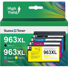 swiss toneri 963XL printeru kasetnes, kas ir saderīgas ar HP 963XL Multipack priekš HP OfficeJet Pro 9010 9010e 9012 9012e 9014 9014e 9015 9015e 9016 9019 9019e 9020 9022 9022e 9025 9025E (4-Pack)