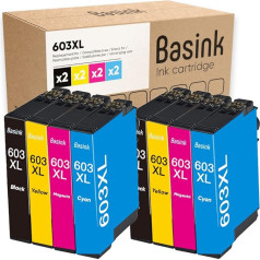 basink tintes kasetne, kas saderīga ar Epson 603XL, 8 eksemplāru komplekts XP-2100 XP-3100 XP-4100 XP-4150 WF-2830 WF-2835 WF-2840 WF-2850