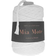 Mia Mote Classic Line dabīgas kokvilnas aukla Makramē 100% pārstrādāta kokvilnas dzija, DIY aušana, tamborēšanas rotājumi, diametrs 5 mm, garums 200 m, šķiedru skaits 32, optiski balts