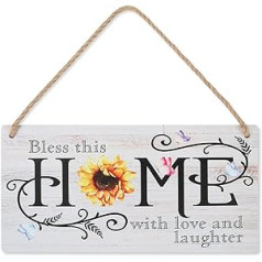 Rustic Sunflower Wooden Sign Bless This Home With Love And Laughter Wooden Door Decoration (11