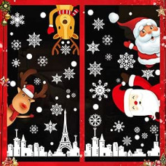 TaimeiMao Christmas Window Decoration, 8 Sheets Snowflakes Window Decoration with Santa Claus, Elk, Removable Window Decoration, Christmas Decoration, Winter Decoration, Doors, Shop Window, Display