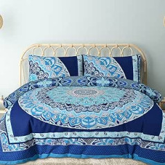 Sleepdown Paisley Mandala Blue ģeometrisks, maināms, mīksts viegli kopjams segas pārvalks ar spilvendrānām divvietīgai gultai (200x200cm)