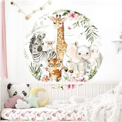 Little Deco DL560 Wall Sticker for Children's Room Animals Giraffe Elephant Wall Decoration Playroom Wall Sticker Baby Room Wallpaper Round 120 cm