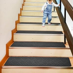 15 kiliminių laiptų laiptų pakuotė, bėgikas, 76 x 20 cm, neslystantis, lipnus, kilimų laiptų bėgis su neslystančia guma, plaunamas saugus apsauginis kilimo užvalkalas vaikams ir naminiams gyvūnėliams (02)