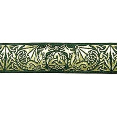 10 m Keltų kraštinės austinė juosta, 35 mm pločio. SPALVA: tamsiai žalia/auksinė 1 A galanterija, 35027 Dgngo